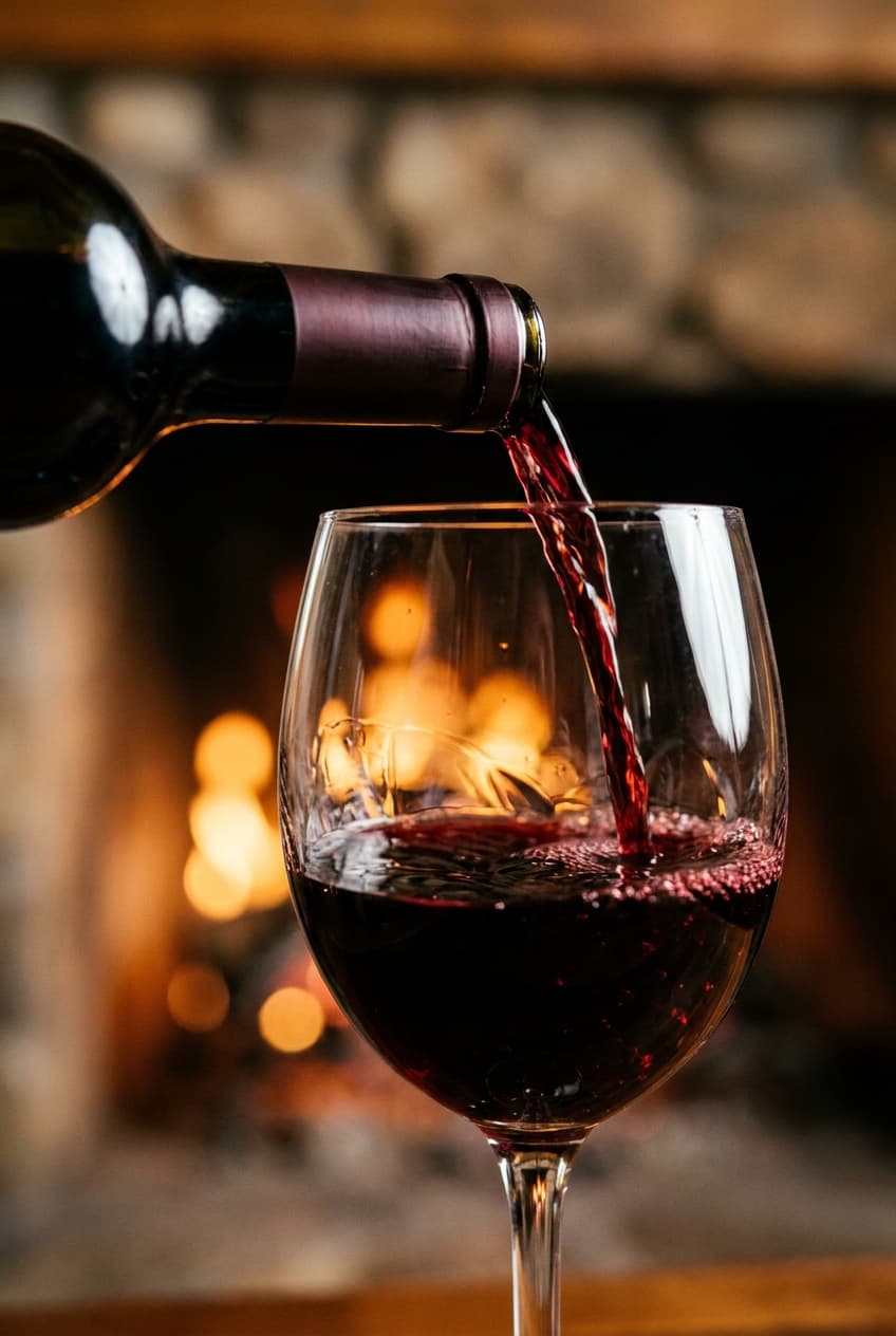 Wine poured by firelight